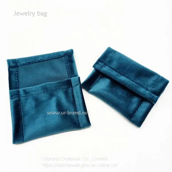 Custom Mini Embroidery Envelope Flap Gift Dust Button Jewelry Velvet Bag With Satin Lining photo-3