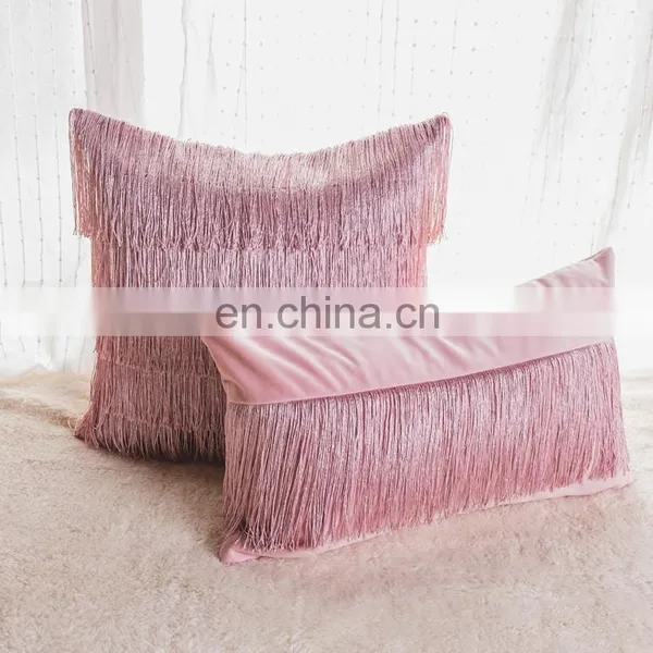 Luxury Modern 100%Polyester Velvet Pillow Cushion With Fringe Tassels for Home Deco photo-3