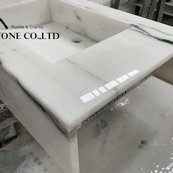 Factory Price Newest Panda White Marble Prefab Double Sink Vanity Top photo-3