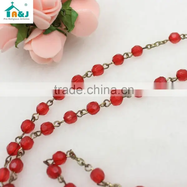 Religious Red Plastic Rosary Bead Wholesale Necklace photo-5