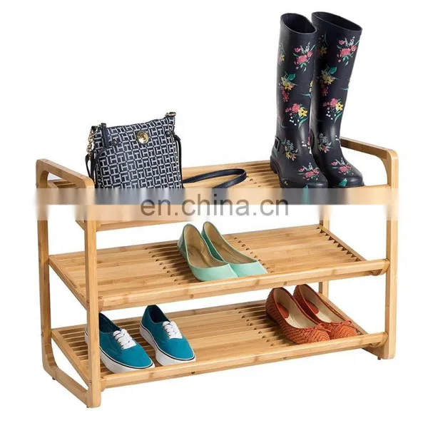 3 Tier Bamboo Bench Shoe Rack Storage Home Organizer Shelf Shoes photo-3
