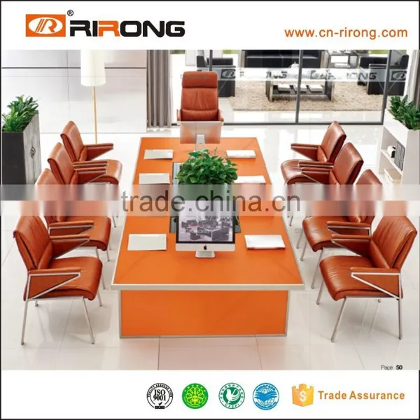 Darker Leather Stainless Steel Glass Top Meeting Table photo-3