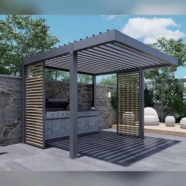 ALUX 3 × 3 m Steel Louvered Outdoor Kitchen Pergola for BBQ and Entertainment Areas