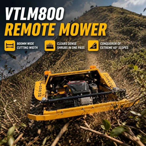 Vigorun Tech VTLM800 Tondeuse à gazon radiocommandée à chenilles en caoutchouc, moteur à essence 4 temps, pour terrains de camping, parcs de camping-cars et grands espaces