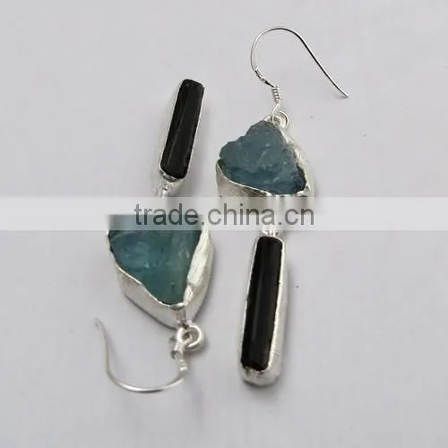 New Style Rough Aquamarine & Black Onyx 925 Sterling Silver Earring, 925 Stamped Silver Jewelry, Buy Silver Jewelry photo-5