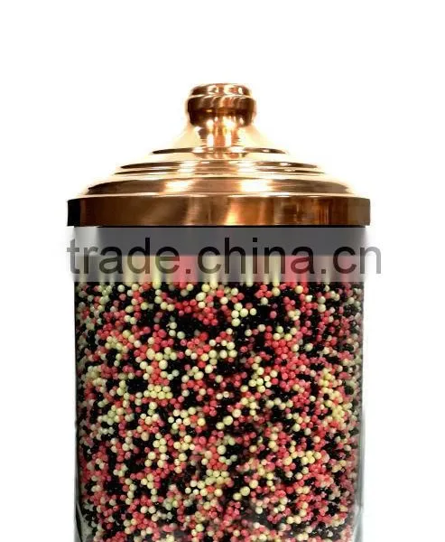 Chocolate Jar With Brass Cover, Glass Jar With Copper Lids, Decorative Spice Jars With Chrome Lids