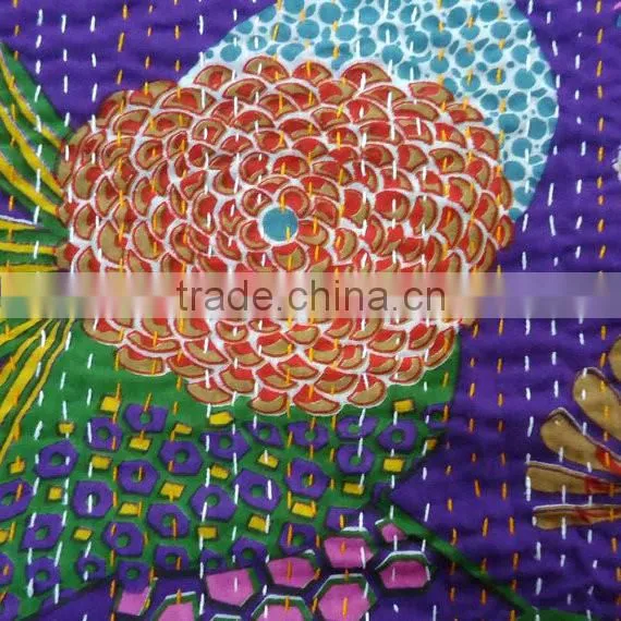 Queen Kantha Quilt TROPICANA PURPLE Handmade
