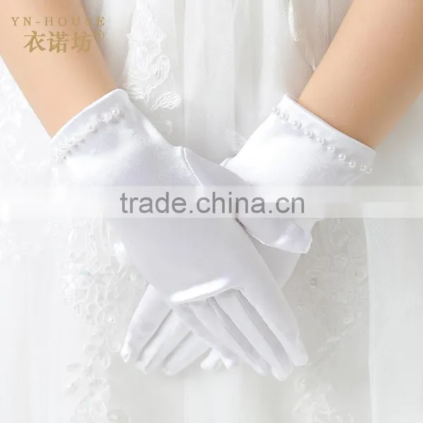 Age 4-Age14 Girls Satin Pearl Confirmation Wedding Communion Halloween Christmas Flower Girl Gloves photo-3
