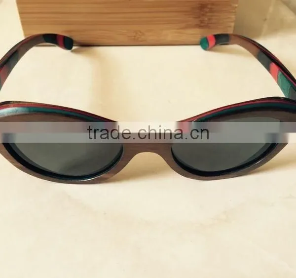 2015 OEM Colorful Lenses Wooden Bamboo Sunglasses, 100% Handmade Skateboard Sun Glasses photo-2