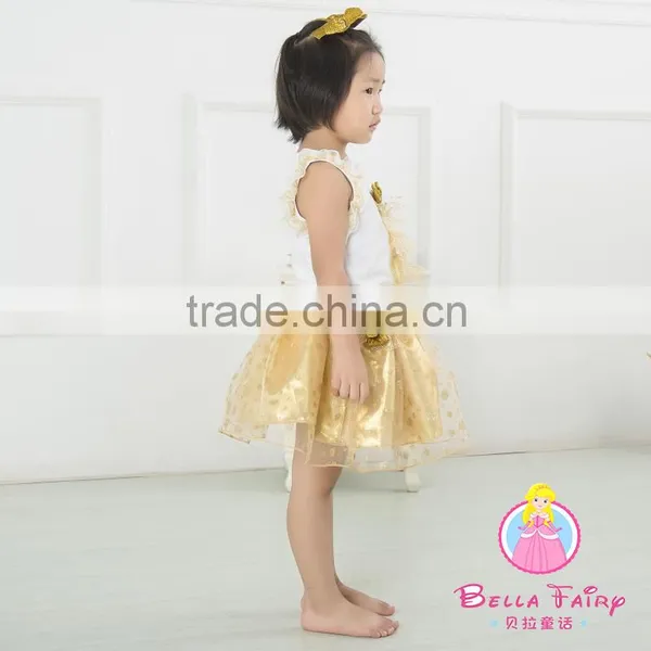 Best Selling Gold Baby Dress Pictures,girl Dresses With Bow,children Summer Flow Wholesale Lace Baby Dress photo-4
