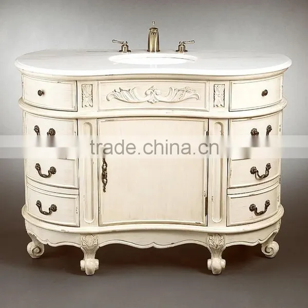 Exquisite Wood Carved Bathroom Vanity Table With Mirror, Retro Wooden Bathroom Vanity Cabinet With Sink photo-4