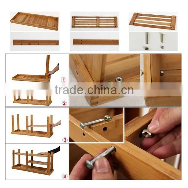 2 Tier Natural Bamboo Shoe Rack for Home Decoration photo-6