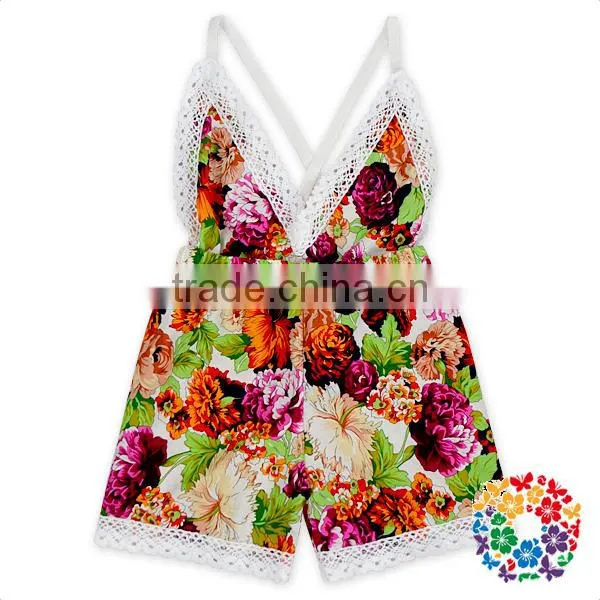 Florals Cotton Backless Lace Fringe Baby Clothes Romper Wholesale photo-5