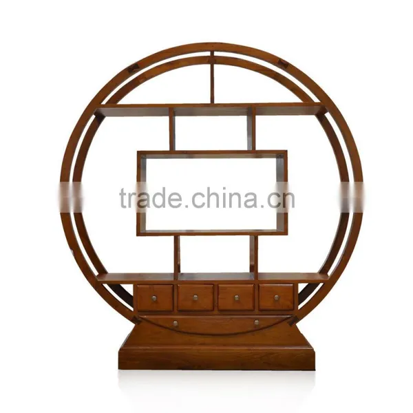 Book Rack Round Oriental Natural Teak Wood Furniture photo-2