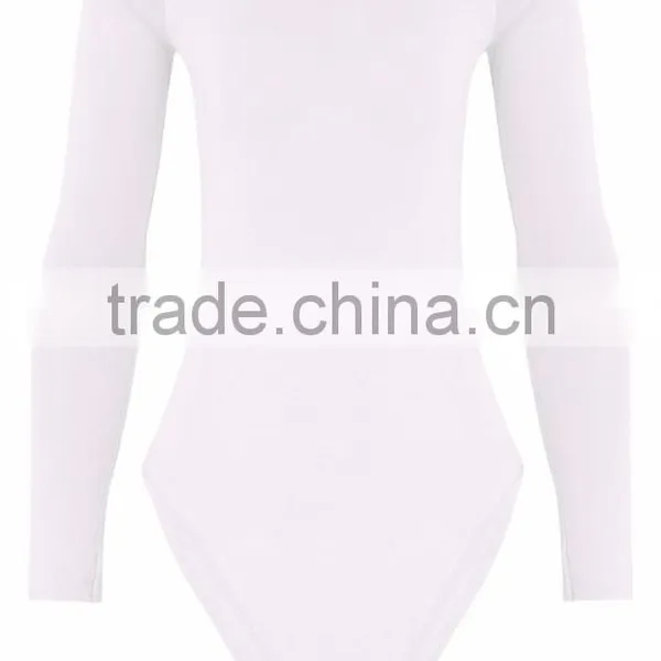 Long Sleeve Jumpsuit With High Leg Cotton Soft Basic White Off Shoulder Sexy Thong Bodysuit photo-6