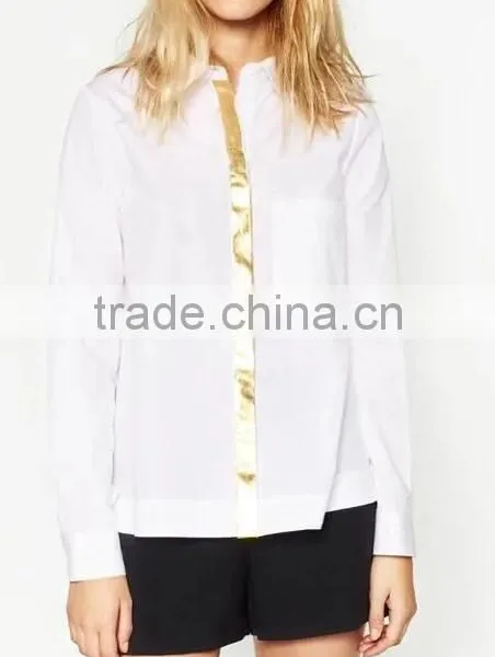 Runwaylover EY2338B Hot Sale 2017 Ladies Fashion Gilding Pure Color Blouse photo-3