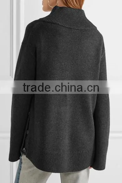High Quality Slips On Charlcoal Wool and Cashmere-Blend Turtleneck Sweater With Scoop Hem photo-3