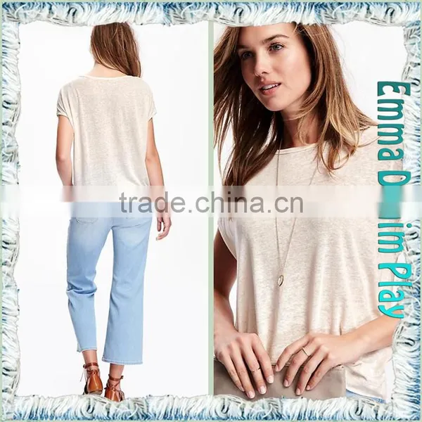Casual Wear Ladies Sexy Thin Fabric Boat Neck T-Shirts for Hot Summer photo-3