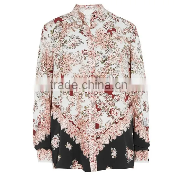 Ladies New Fashion Rayon Printing Long Sleeve Blouse Factory Manufacture With Good Quality photo-3
