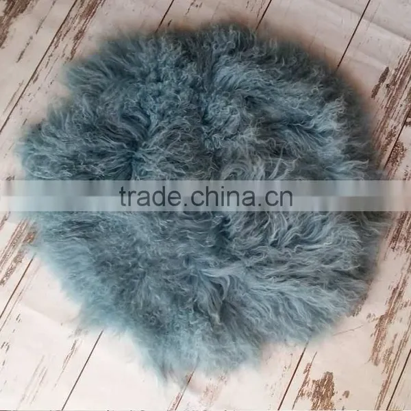 Vintage Wool Ruffle Blanket Newborn Felted Flokati Rug Basket Stuffer Round Fur Blanket Backdrop Photography Props photo-6