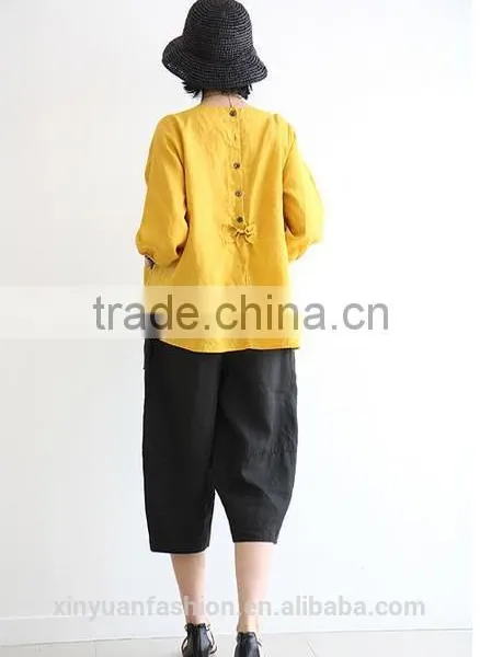 Women Linen Blouse Tops Linen Fabric Clothing Apparel Factory Wholesale photo-3