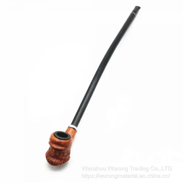 415mm Length Wooden Resin Long Tobacco Pipe With Small Hand-made Engraving Head for Smoking photo-2