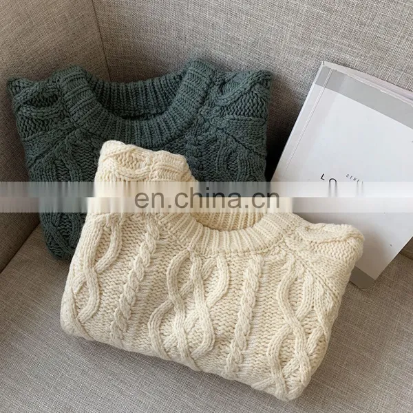 3516/Customized Fashion Pullover Knitted Girls Autumn Winter Sweater Wholesale Solid Kids Sweater photo-2