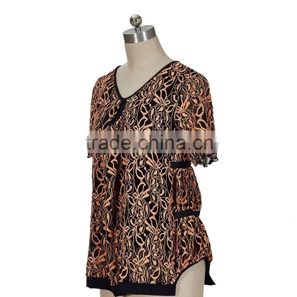 100% Poly Spandex Two Tone Lace Short Sleeve Shirts photo-2