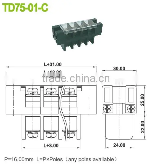 Barrier Type Through Panel Terminal Block With Cover PBT and Current 75A photo-2
