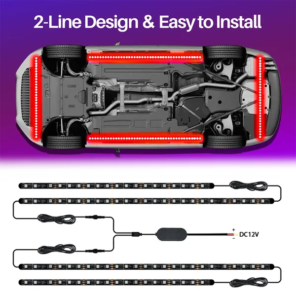 DC12V Dreamful Car Lights Outside IP65 Ambience Led Light Strip Bluetooth Addressable Car Underglow Light Kit photo-4