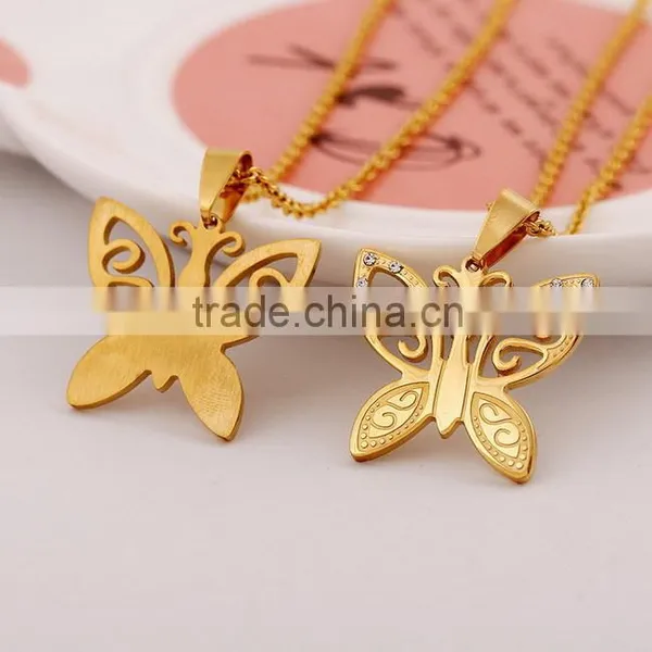 2016 New Stainless Steel Gold Metal Butterfly Necklace photo-3