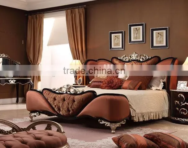Neoclassic Design Double Bed Solid Wood Bed With Polishing Leather Convex Carve Flower AK-7073 photo-2