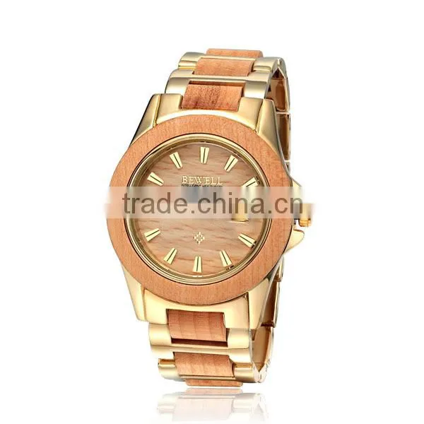 Bewell Alloy&wood Watch Newly Designed Date Time Health-caring Wrist Watch photo-4