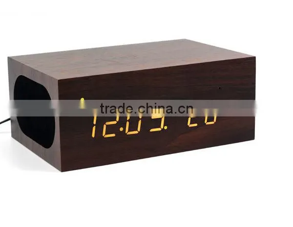 Wireless Charger+Clock+Alarm+Thermometer,New Style Wood Bluetooth Speaker photo-2