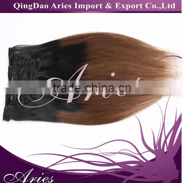 Full Head Clip in Hair Extensions Ombre One Piece 2 Tones Wavy Curly Black Brown Blonde photo-2