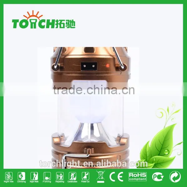 New Design Solar Lantern Outdoor Camping Light Golden Color Rechargeable Camp Lamp Torch Multifunctional Torch photo-3