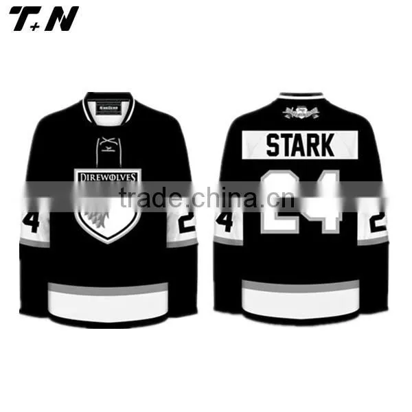 Customized Black Embroidery Ice Hockey Jersey