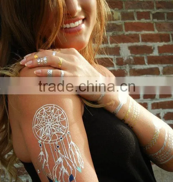 New Necklace Bracelets Tattoo Metal Silver Golden Temporary Tattoos Sticker For Adults photo-2