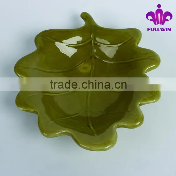 Harvest Design Ceramic Leaf Dish With Green Color photo-2