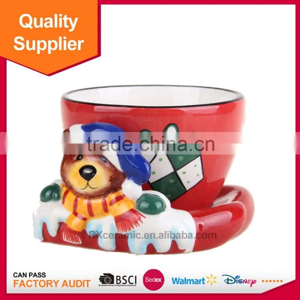Cheap Hand-painted 3D Christmas Ceramic Coffee Mug With Base photo-3