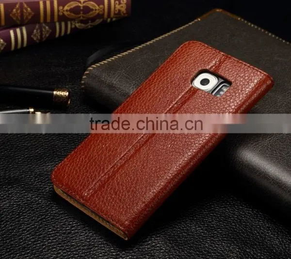 Genuine Leather Cover Window Display Stand Phone Flip Case For Samsung Galaxy S6 Edge photo-2
