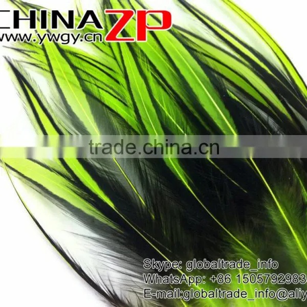ZPDECOR Feather Hair Extension Dyed Lime Green Laced Medium Rooster Cape Feathers photo-4