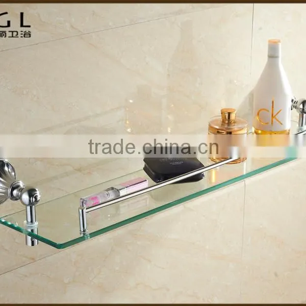11137 Hot Sale Zinc Alloy Chrome Bathroom Accessories Glass Shelf
