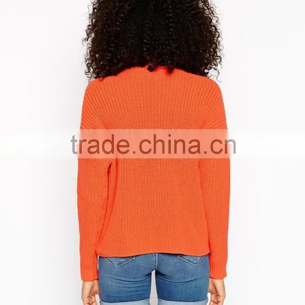 High Fashion Design Sexy Women Cheap Casual Sweater Orangecrochet Cute Sweatershirt Custom photo-2