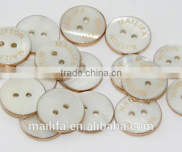 2 Holes Fancy High Quality Plate Gold Japanese Agoya Shell Button With Logo Engraved On photo-2