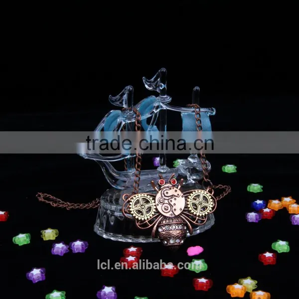 2015 Yiwu Fashion Jewelry Hot Sale Steampunk Bee Gear Pendant With Crystal Statement Necklace Red Copper photo-2