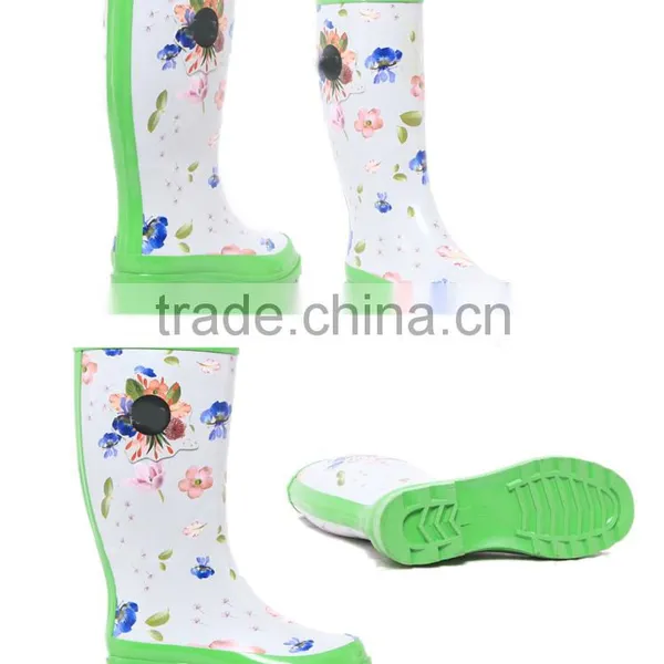 Fashion Custom Flower Printing Women Rain Boots Cheap White Sexy Rain Shoes photo-2