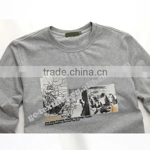 Custom Printed Round-collar Men's Malange Grey Long Sleeve T-shirts photo-4