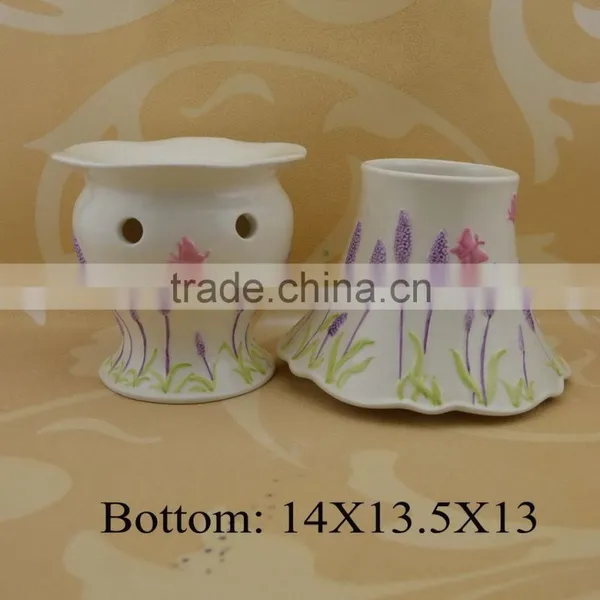Hand Painted Lavender Shape Ceramic Fragrance Oil Burner With Tealight Candle photo-2