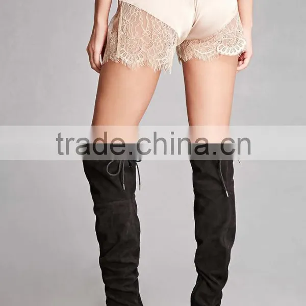 Sexy Ladies Shorts Eyelash Lace Scalloped Hem Satin 100% Polyester Shorts Extender photo-4